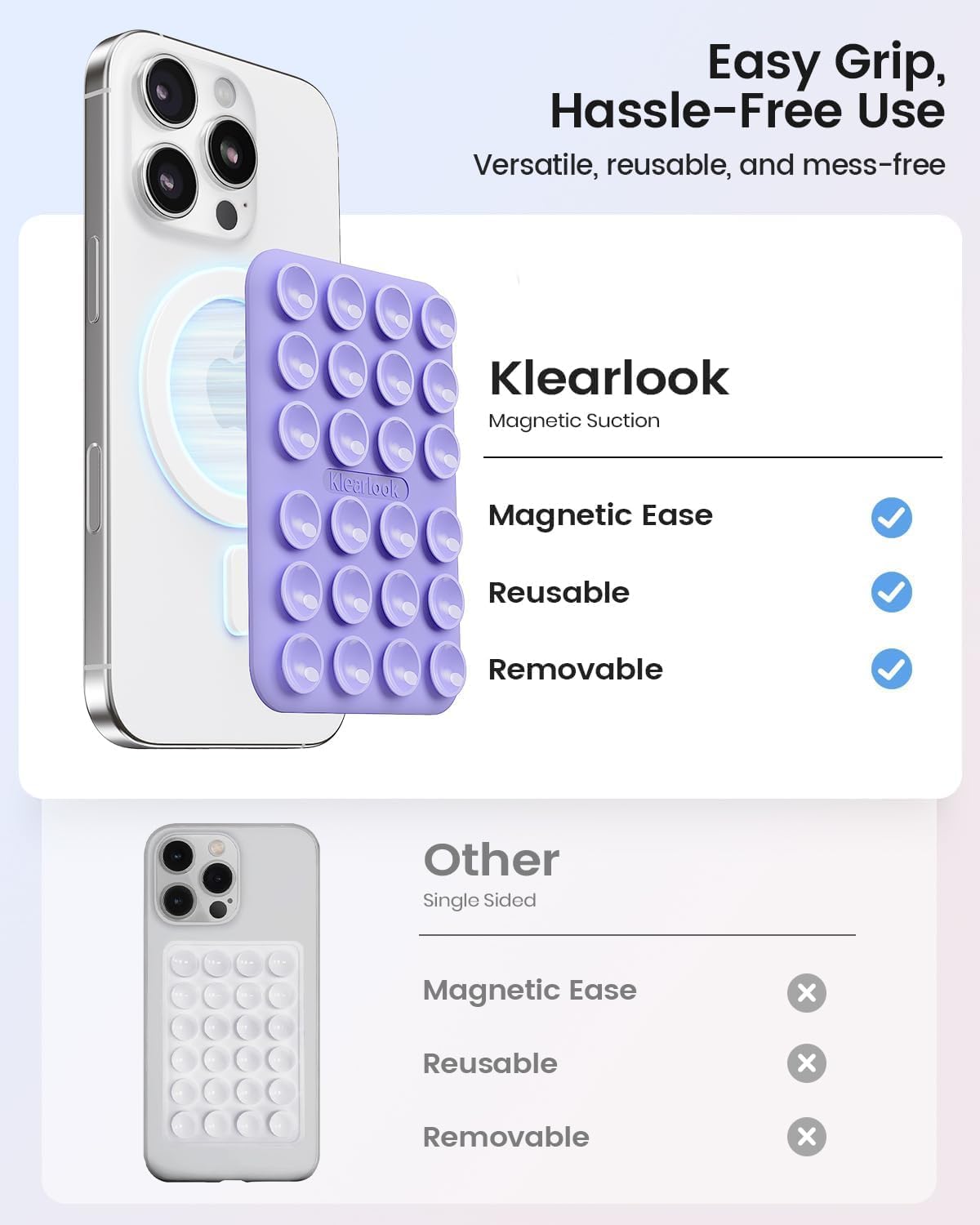 Klearlook 4PCS Magnetic Suction Phone Mount for MagSafe Case, Sticky Phone Grip for iPhone, Removable Hands-Free Selfie/Video for TikTok Influencers, (Clear & Light Pink & Hot Pink & Lavender)