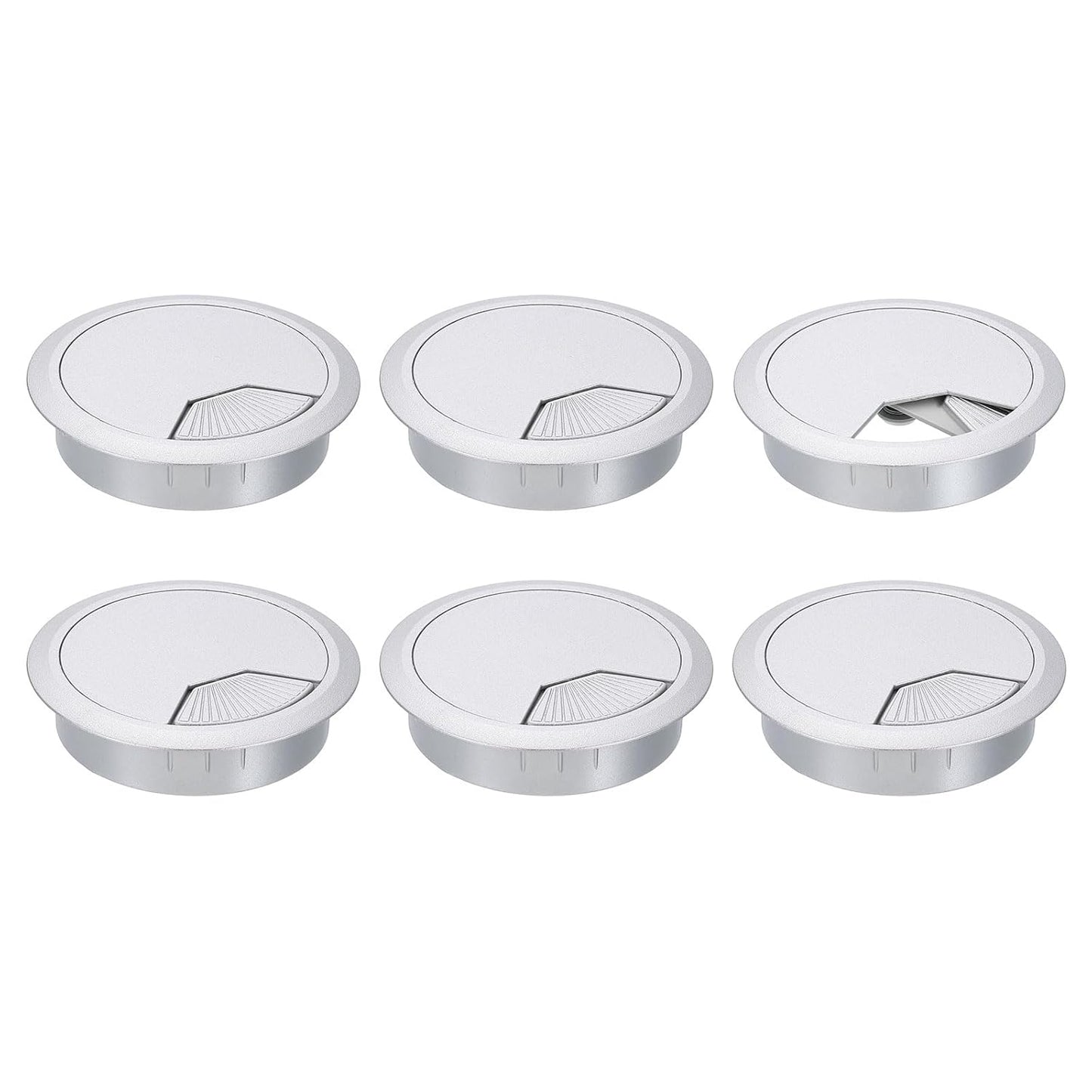 uxcell 6 Pcs 80mm (3.15 Inch) Desk Grommet, Plastic Cable Hole Cover, Wire Cord Cable Organizer for Home Office Computer Desk Cabinet, Silver