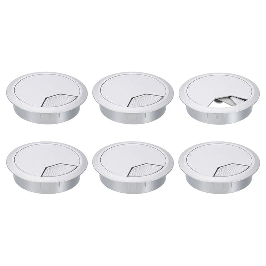 uxcell 6 Pcs 80mm (3.15 Inch) Desk Grommet, Plastic Cable Hole Cover, Wire Cord Cable Organizer for Home Office Computer Desk Cabinet, Silver