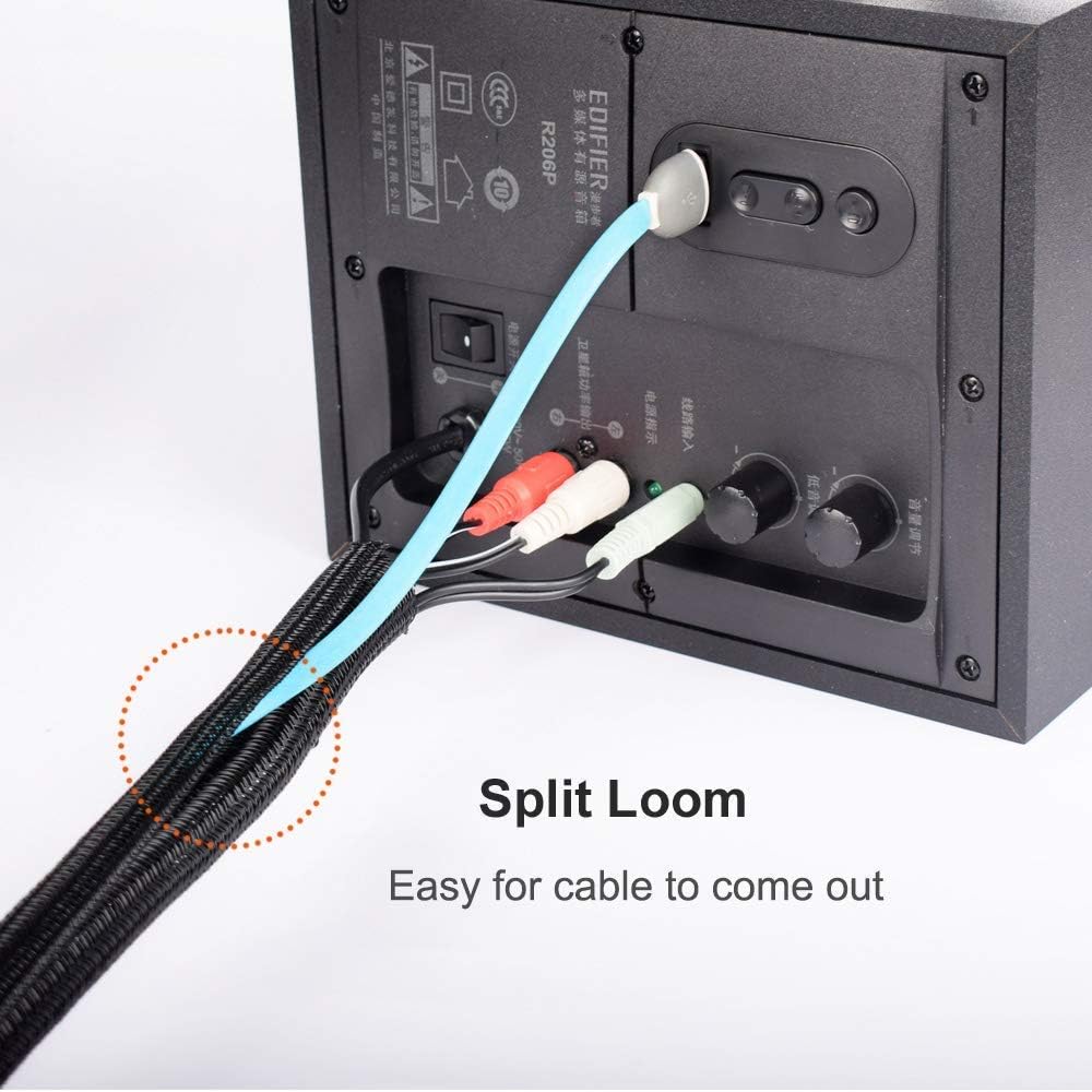 ZhiYo 20ft - 1 inch Cable Sleeve, Cord Wrap Wire Protector Tubing for Pets, PC Cable Wrap, Computer Cable Management Sleeve - Black