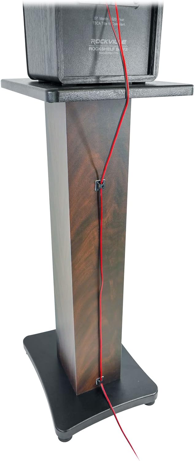 Rockville SS28D Premium 28" Dark Wood Speaker Stands, Solid MDF, Dual Top Plates, 100Lb Capacity, Stable Base for Home Theater & Hi-Fi Audio