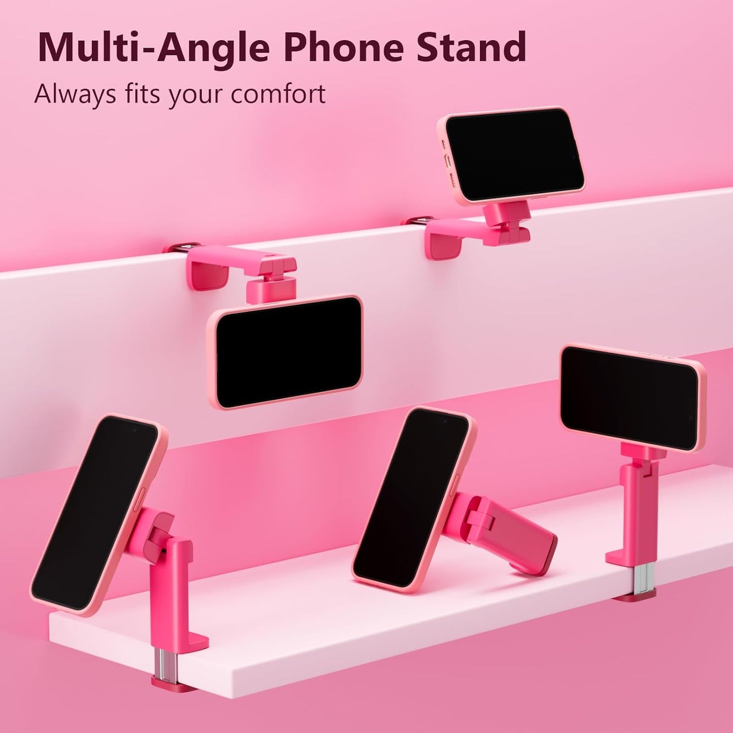 MiiKARE Travel Essentials Magnetic Airplane Phone Holder, Universal Handsfree Phone Mount for Flying with 360 Degree Rotation, Travel Must Haves Phone Stand for Desk, Tray Table, BarbiePink