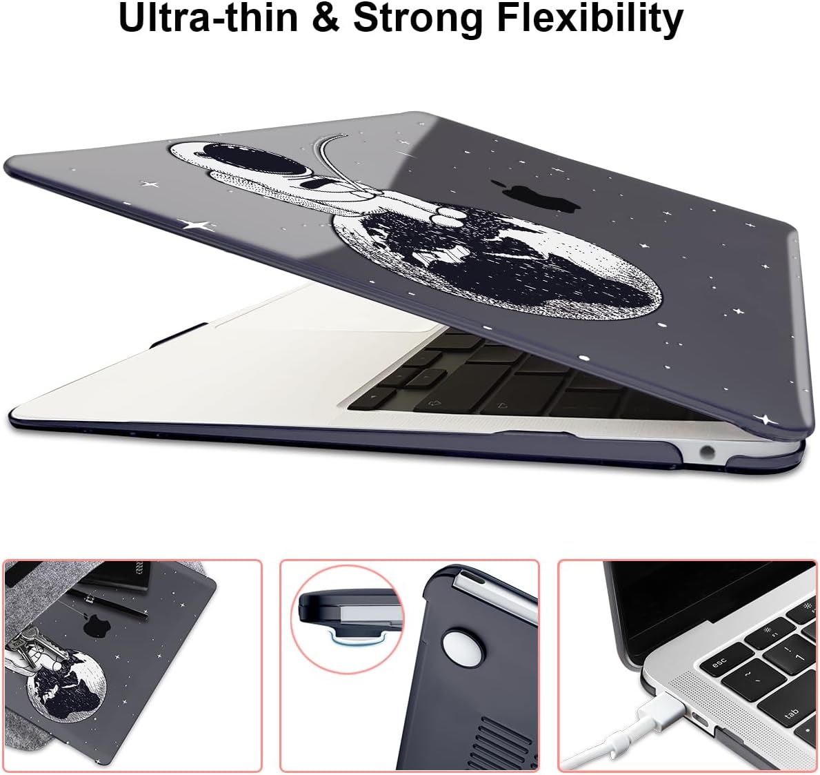 Compatible with MacBook Air 13 inch Case M1 A2337 A2179 A1932 Cover 2021 2020 2019 2018 Release with Retina Display & Touch ID, Crystal Black Pattern Plastic Hard Shell Case, Astronaut Earth