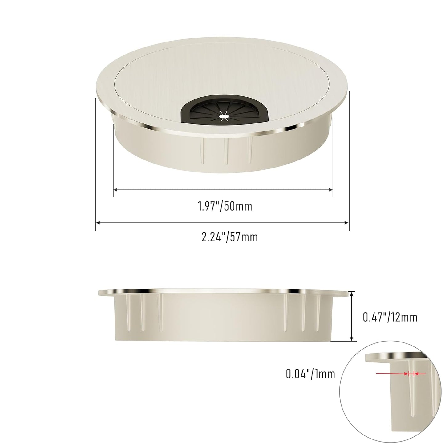 Desk Grommet 2 Inch 50mm, Zinc Alloy Computer Desk Wire Hole Cover, Office Desktop Cord Cable Hole Metal Ring, Brushed Silver