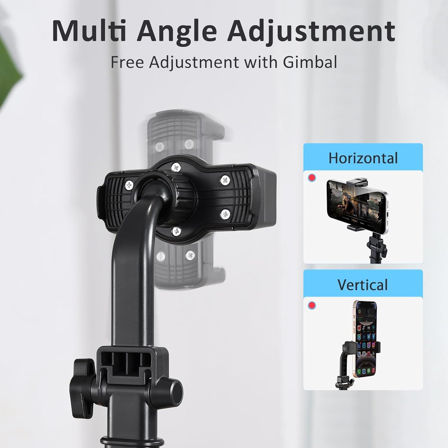 Phone Stand for Desk, Height Adjustable Cell Phone Holder for iPhone, 360 Degree Rotatable Office Phone Stand for Video Recording,Live Streaming,Compatible with All 4.7-7in Smartphones (T13-2)