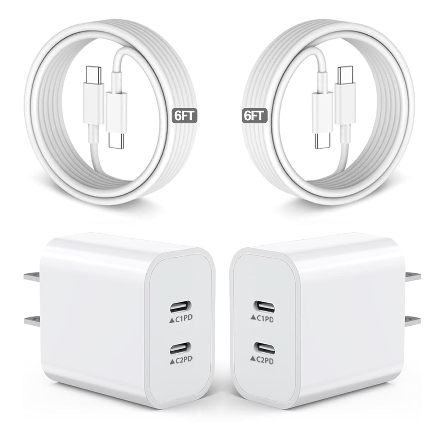 iPhone 16 15 Charger,USB C Charger Fast Charging,2Pack Dual Port Fast Wall Chargers Block with 6FT USB C to C Cable for iPhone 16e/16 Pro Max/16 Pro/16 Plus/15 Pro Max/15/iPad Pro/Air/Mini/AirPod