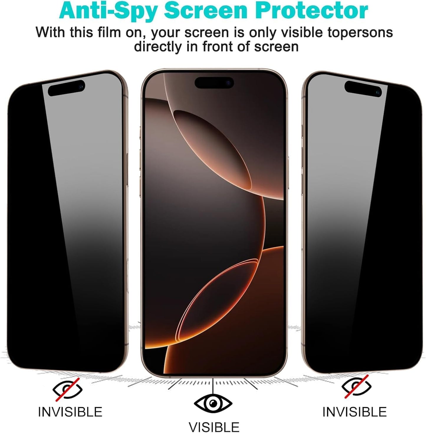 3 Pack for iPhone 16 Pro Privacy Screen Protector +2 Camera Lens 9H+Full Cover Tempered Glass Auto Alignment Kit 12FT Military Grade Shatterproof Anti Spy Longest Durable 6.3