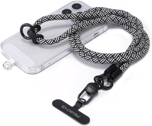 project-cb Phone Lanyard×1,Phone Tether Tab×2,Cell Phone Lanyards for Around The Neck,Rope Lanyard,Universal Adjustable Phone Strap Crossbody,Cell Phone Chain(White-Black)