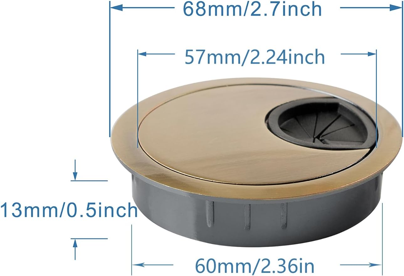 Desk Grommet for Wire Organizer,PC Computer Desk Plastic Grommet Cord, Tidy Cable Hole Cover Organizers,2 Pack (60mm, Black)