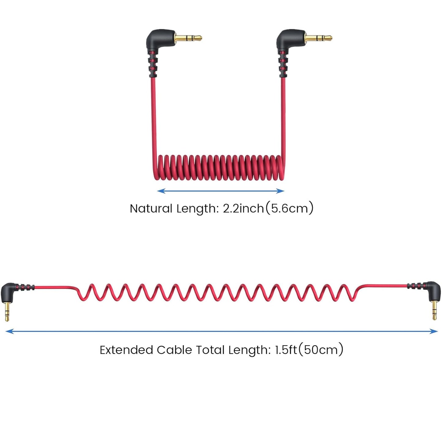 2-Pack 3.5mm Microphone Cable Compatible with Rode Wireless Pro / Wireless Go 2 / DJI Mic 2 and Hollyland Lark M1 M2 150 Max Duo, Coiled Dual 3.5mm TRS Patch Cable Audio Mic Cord for DSLR Cameras