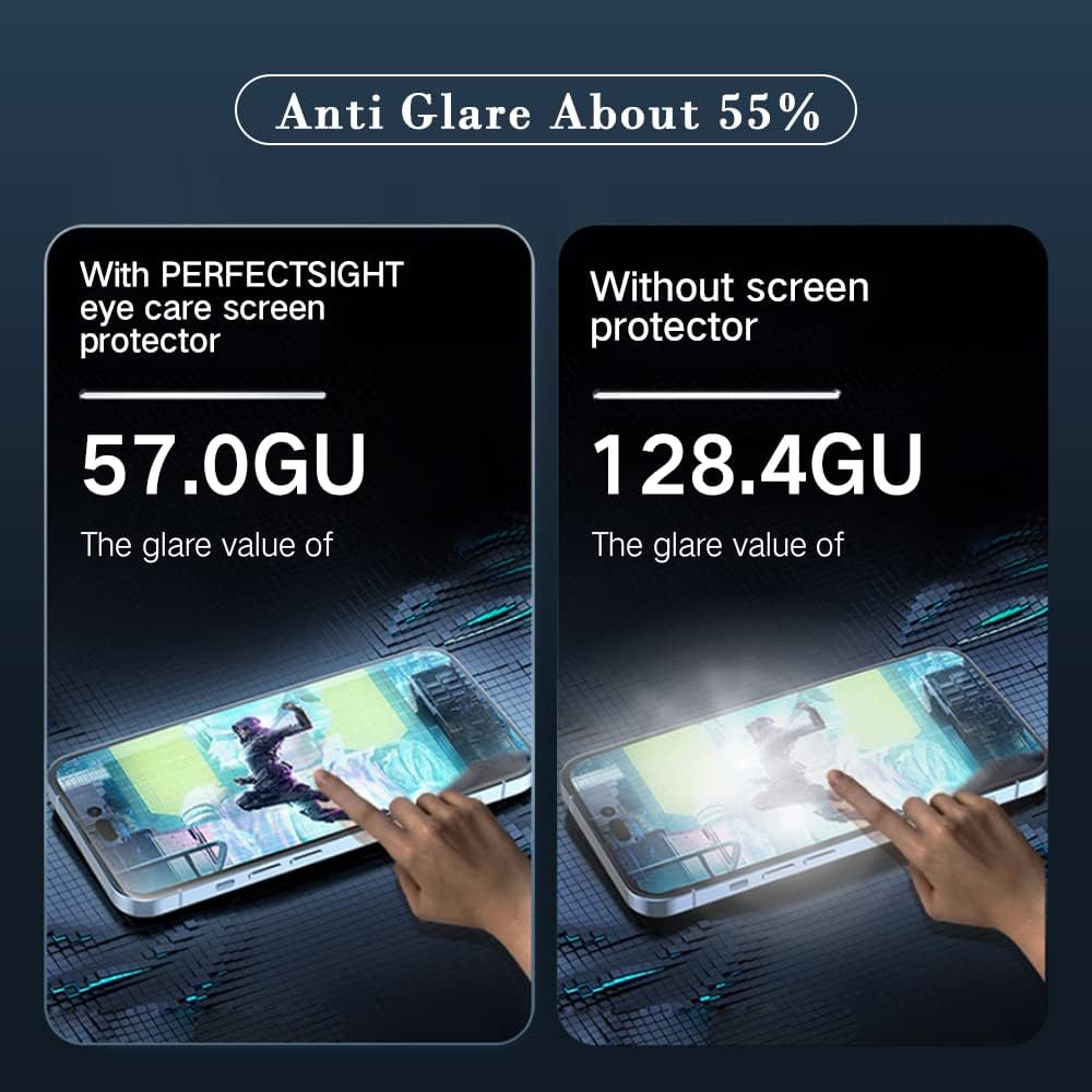 PERFECTSIGHT Sapphire Anti Glare Blue Light Blocking Screen Protector Designed for iPhone 14 Pro Max, [Medical-Grade Eye Protection] Filter 8 Radiations Matte Diamond Hard Tempered Glass (6.7 inch)