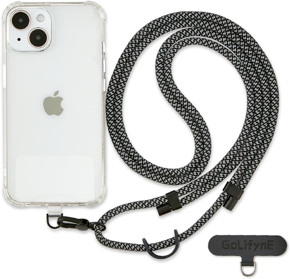 Universal Phone Lanyard, Anti-Theft Crossbody Strap for iPhone 16 Pro Max and Most Smartphones, Adjustable Cell Phone Neck Holder w/ 2 Non-Adhesive Tether Tabs, Charcoal Heather/Black