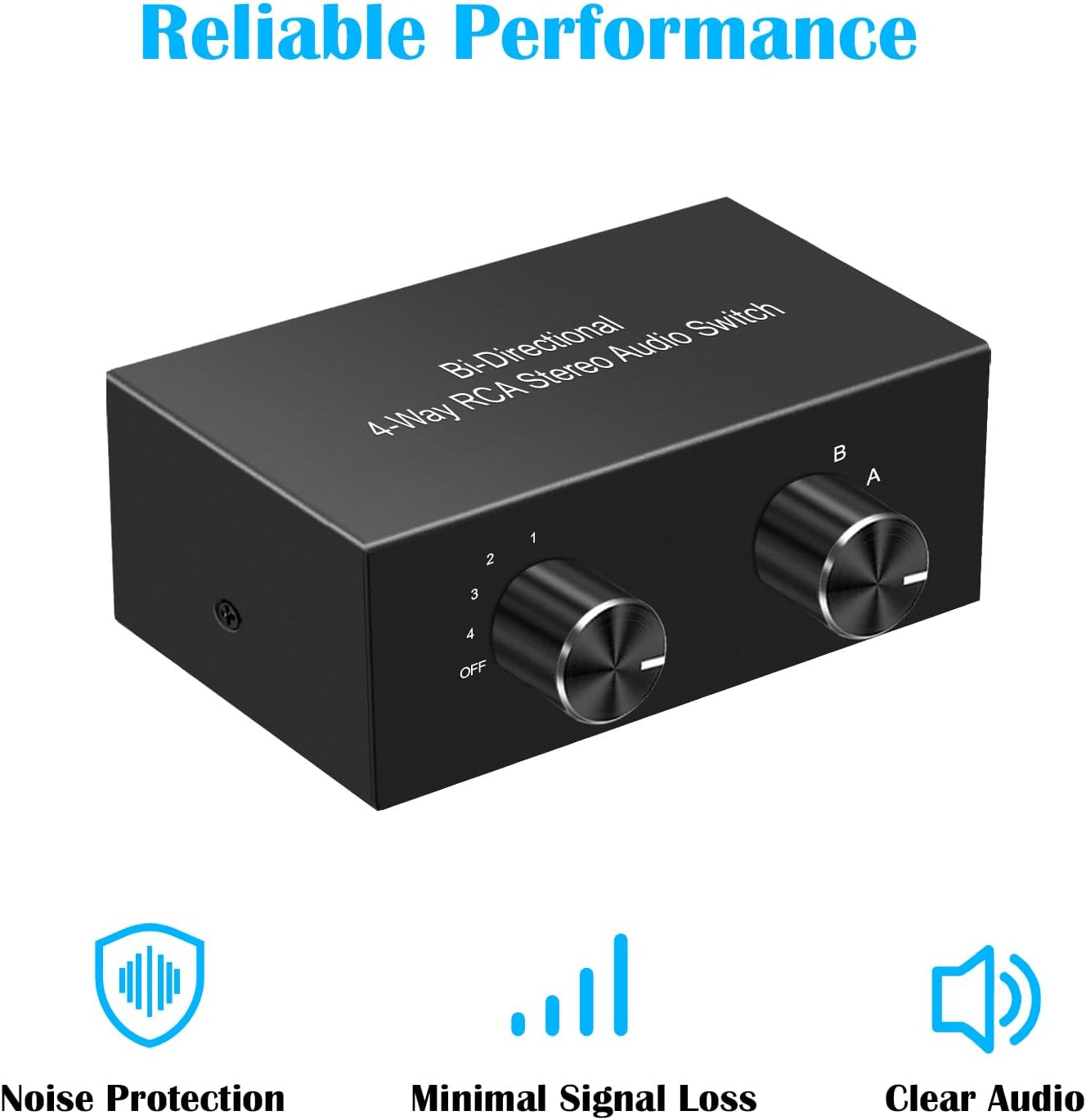 Y.D.F 4-Way Bi-Directional RCA Switch, HiFi AV L/R Sound Channel 2 in 4 Out or 4 in 2 Out, L/R Sound Channel Audio Switcher Splitter RCA Stereo Selector for DVD Stereo Speaker CD Player