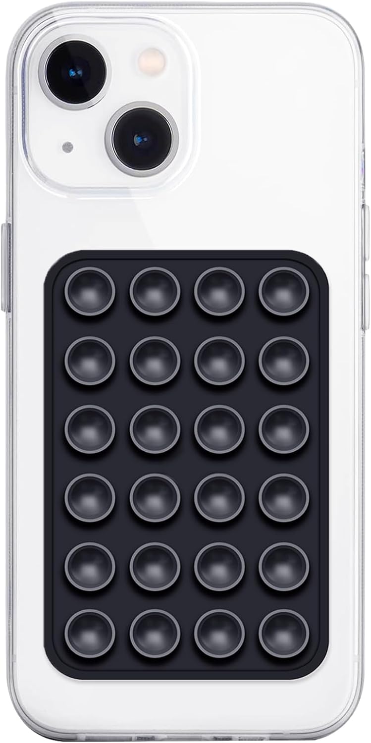 Silicone Suction Phone Case Mount, Non Slip Sticky Phone Grip for Cellphone, Silicon Adhesive Suction Cup Phone Mount, Strong Grip Holder for Selfies and Videos (Black)