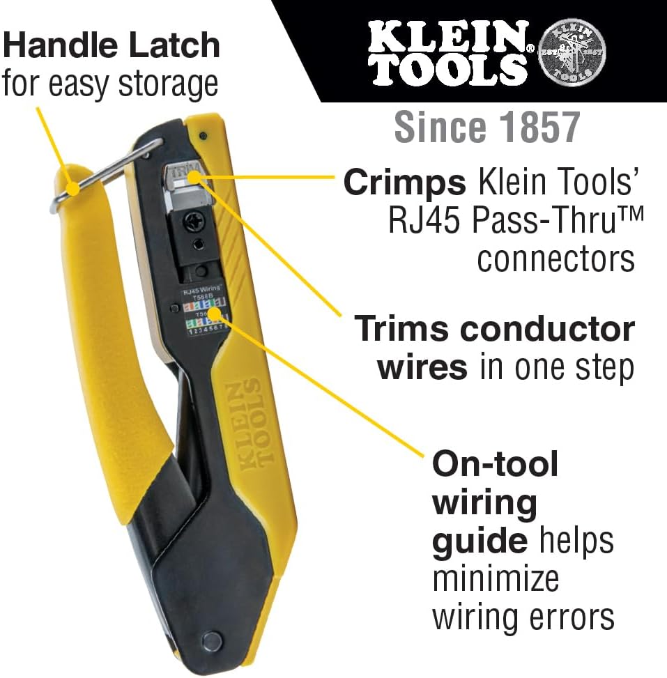 Klein Tools VDV026-813 RJ45 Ethernet Cable Tester and Crimper Kit, Pass-Thru Technology, Includes Connectors for Cat5e / CAT6 Data Applications, Pack of 50