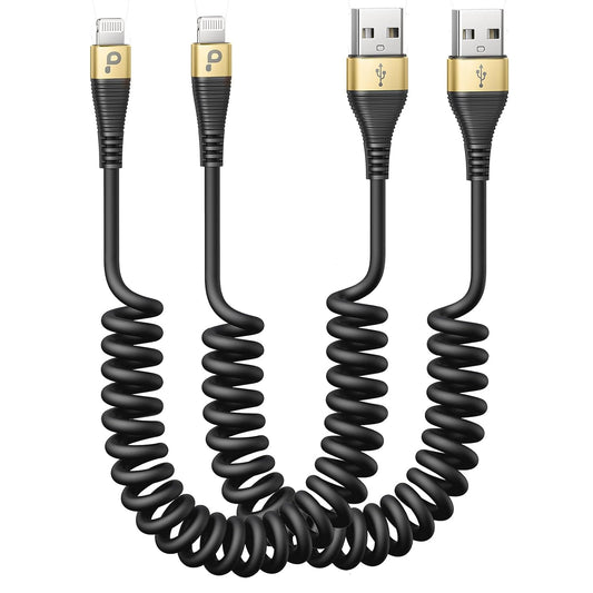 iPhone Charger Cable for Car, 2 Pack 5FT [Apple MFi Certified] Coiled Lightning Cable iPhone Charger Cord Compatible with iPhone 14/13/12/11 Pro Max/XS MAX/XR/XS/8/iPad/iPod/CarPlay-Gold