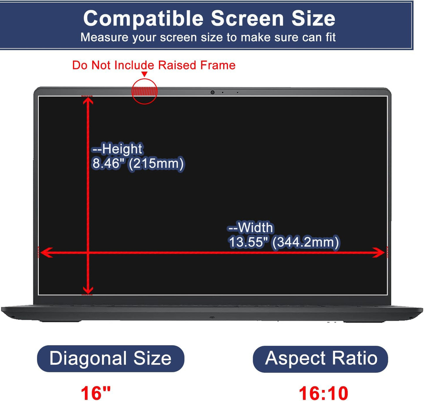 MUBUY-GOL Magnetic Privacy Screen Protector for 16 Inch 16:10 Aspect Ratio Screen 360° Anti-Spy, Anti-Glare, Anti-Blue Light Protection, Enhanced Screen Clarity & Scratch Guard