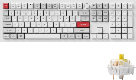Keychron Q6 Pro Full-Size Bluetooth Custom Mechanical Keyboard for Mac Windows Linux, Full Metal QMK/VIA Programmable Knob KSA Double-Shot PBT Keycaps Hot-Swappable Keychron K Pro Banana Switch-White