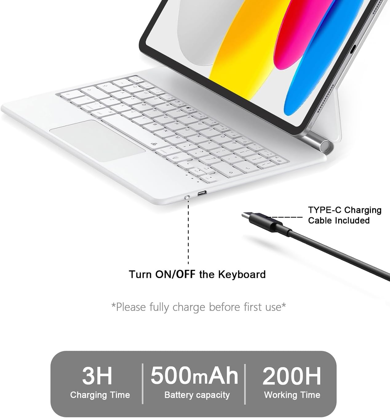 Magic Keyboard Case for iPad 11th (A16, 2025)/10th Generation 2022, Magnetic Stand with Multi-Touch Trackpad, iPad 10.9-inch 10th Gen /11th Gen Keyboard Case, Floating Cantilever Stand,Backlit,White