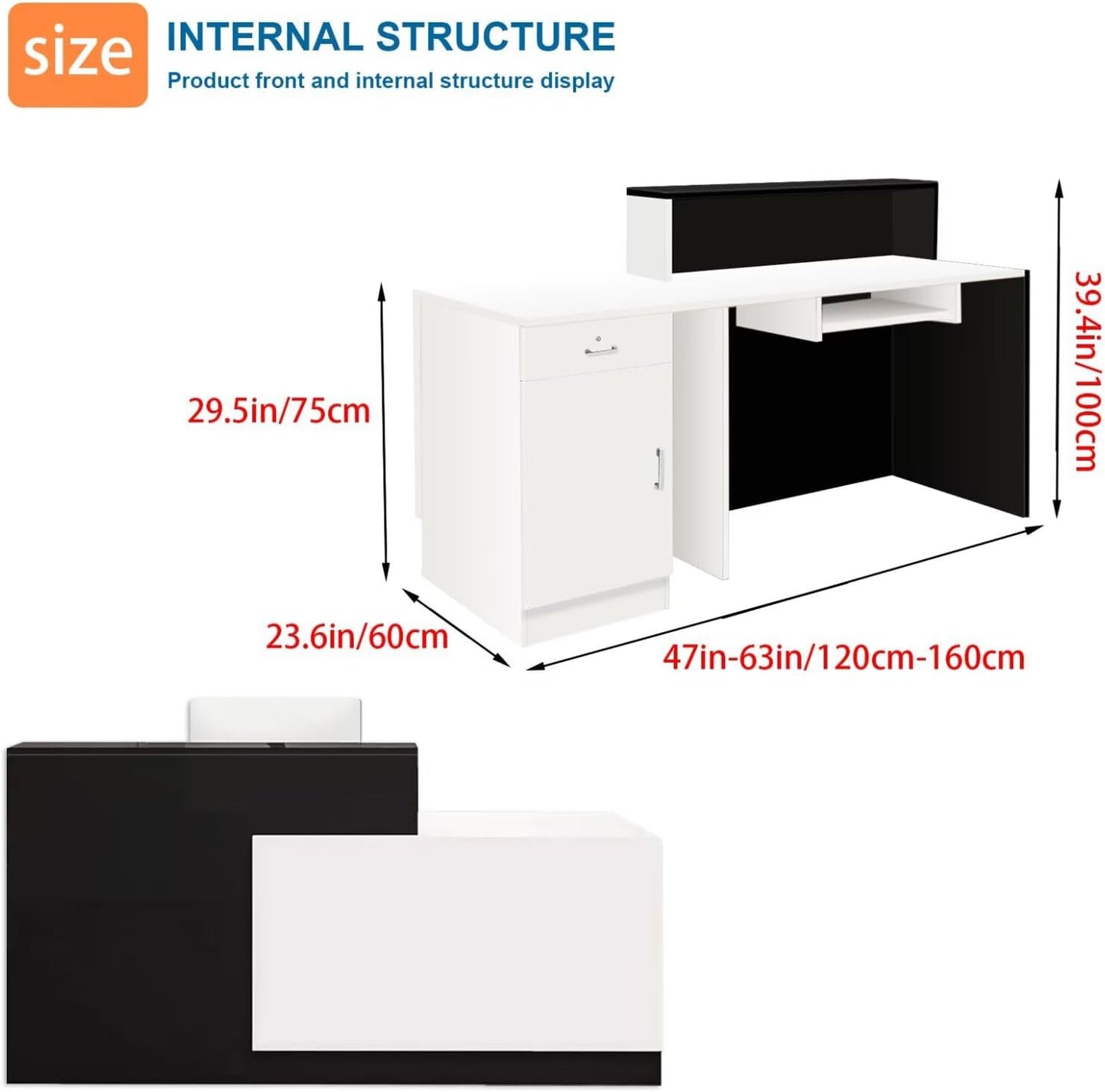 Reception Desk with Counter Modern Checkout Counter with Lockable Drawer Keyboard Tray Receptionist Desk for Office Salon Reception Table V Right 59inch/150cm