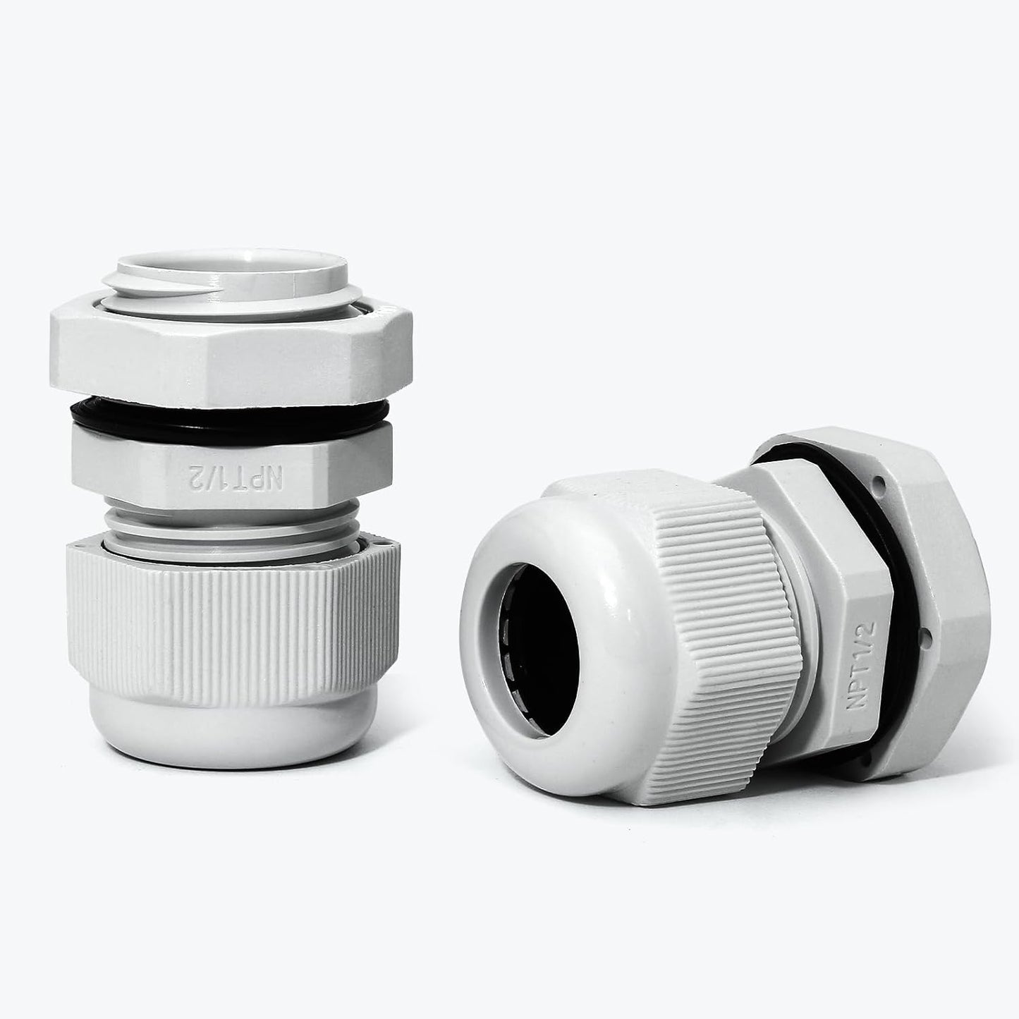 10 Pcs 1/2" NPT Nylon Cable Glands, IP68 Waterproof Adjustable Cord Grip Cable Connector Strain Relief Wire Protectors for 6-12mm Cable Diameter, Grey