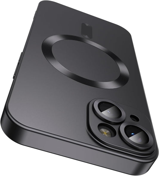 Magnetic for iPhone 14 Case [Compatible with MagSafe][Built-in Camera Lens Protector] Slim Soft Silicone Bumper Shockproof Metallic Luster Phone Case (Black)