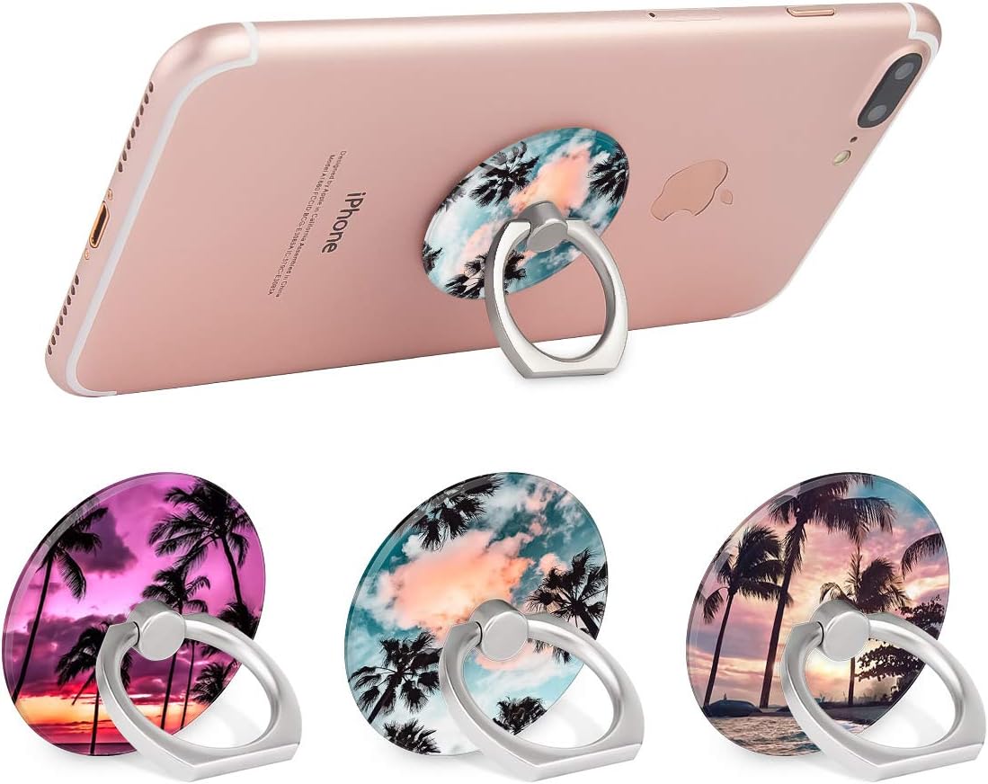 Bonoma Cell Phone Ring Holder Stand, 3 Pack Sunset Beach Palm Tree 360 Rotation Universal Smartphone Ring Grip Stand Compatible with Smartphones and Tablets