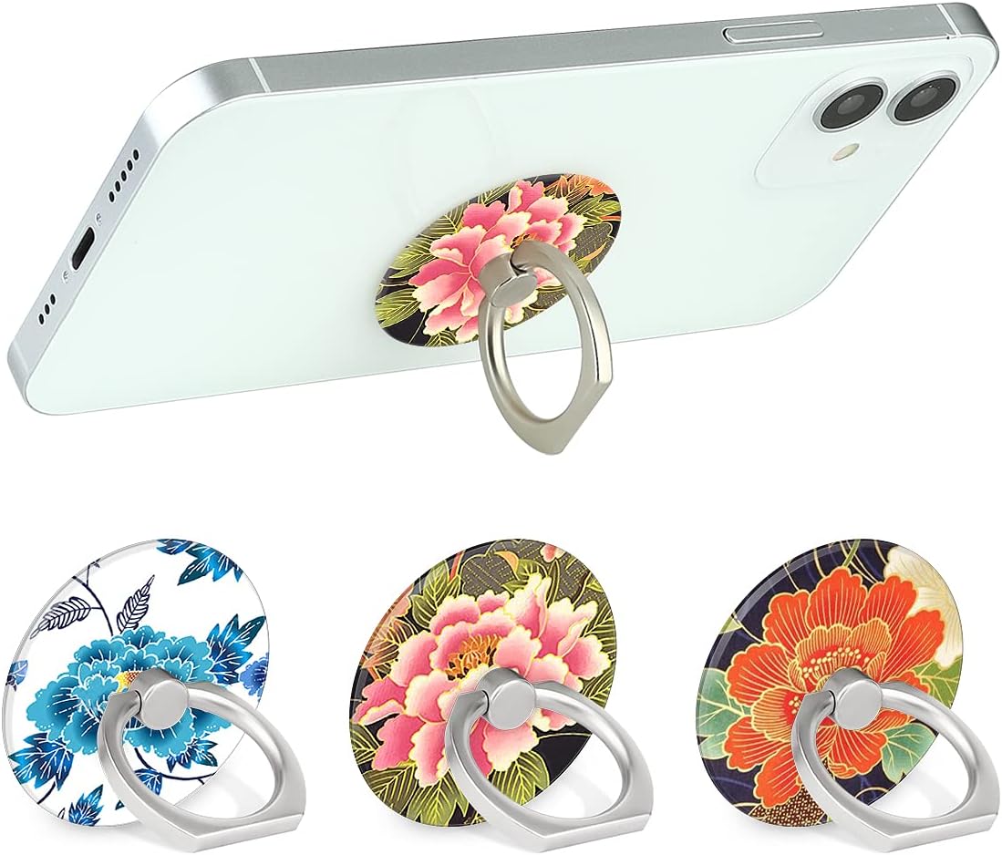 Bonoma Phone Ring Holder, 3 Pack Universal Finger Ring Stand Grip Kickstand Ring for All Smartphones (Flowers)