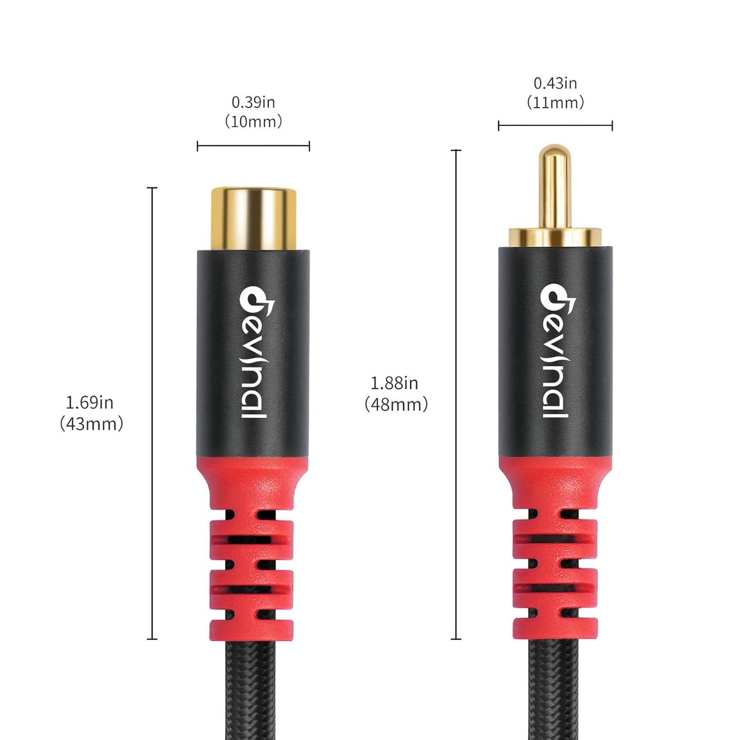 evinal RCA Female to Male Extension Cable - Premium Audio Extender Cord for High Sound Quality & Durability, Compatible with Home Theater, TV, Soundbar - 6.6ft/2m