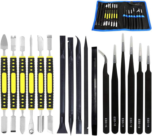 17 in 1 Electronics Repair Tools Opening Pry Tool Kit with Dual Ends Metal Spudgers, Black Tweezers Set Replacement for iPad Tablets Laptop Electronics Device Mobile Phone