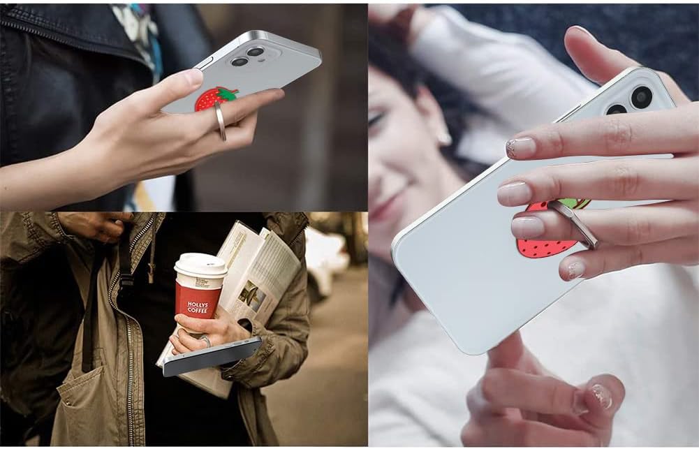 Bonoma Cute Phone Ring Holder with Strawberry Design, 3 Pack Universal Finger Ring Stand Grip Kickstand Ring, 360° Rotation Universal Stylish Stand Compatible with All Smartphones