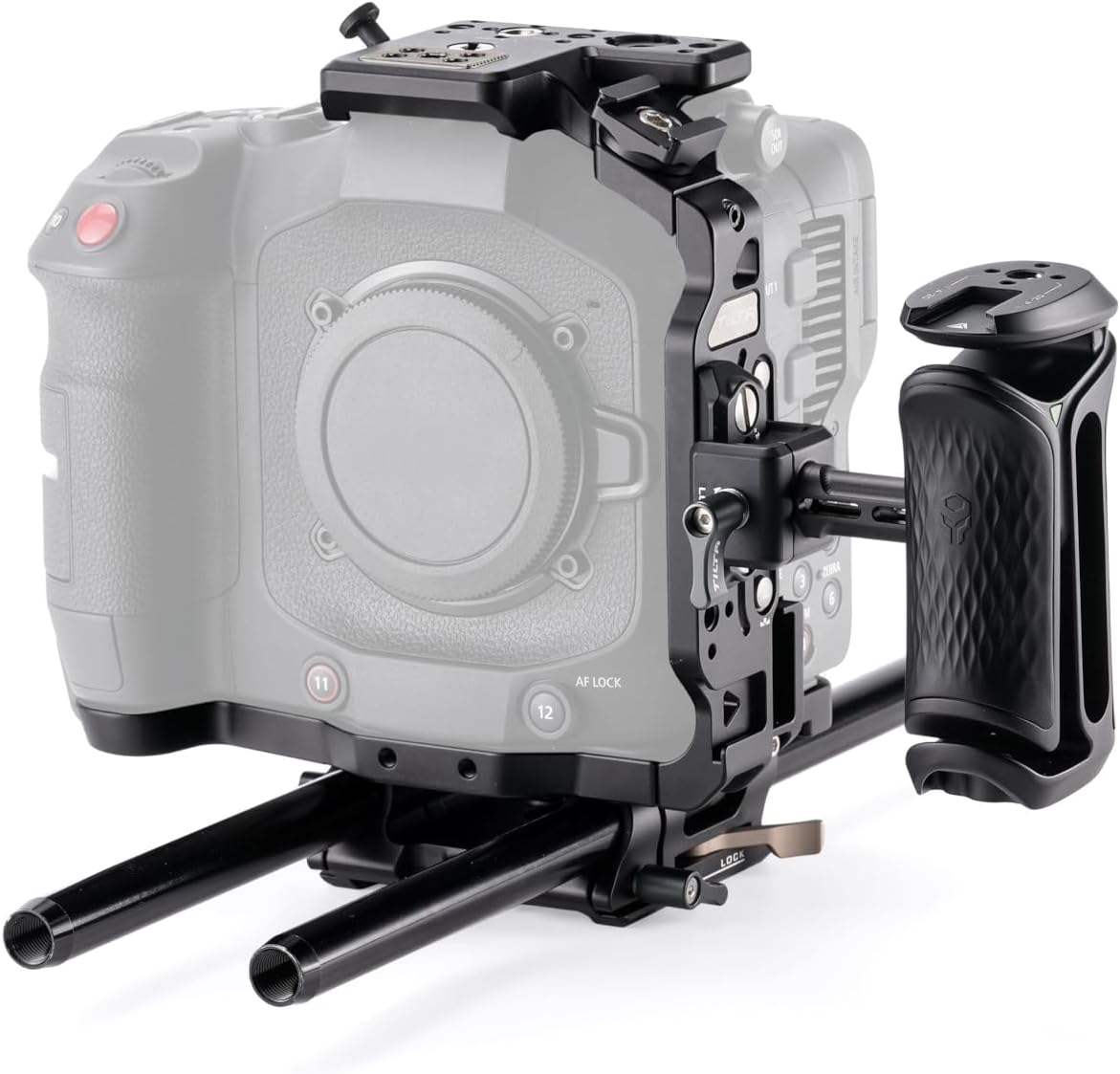Tilta Camera Cage Compatible with Canon C80 Advanced Kit | Includes Tilta Xeno NATO Side Handle, 15mm LWS Baseplate, Aluminum Rods & Button Extensions | NATO, Cold Shoe, 1/4"-20 & 3/8"-16 Threads