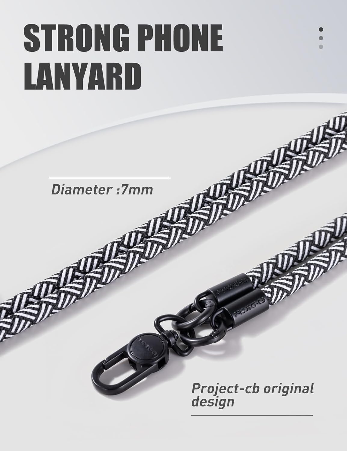 project-cb Phone Lanyard×1,Phone Tether Tab×2,Cell Phone Lanyards for Around The Neck,Rope Lanyard,Universal Adjustable Phone Strap Crossbody,Cell Phone Chain(White-Black)