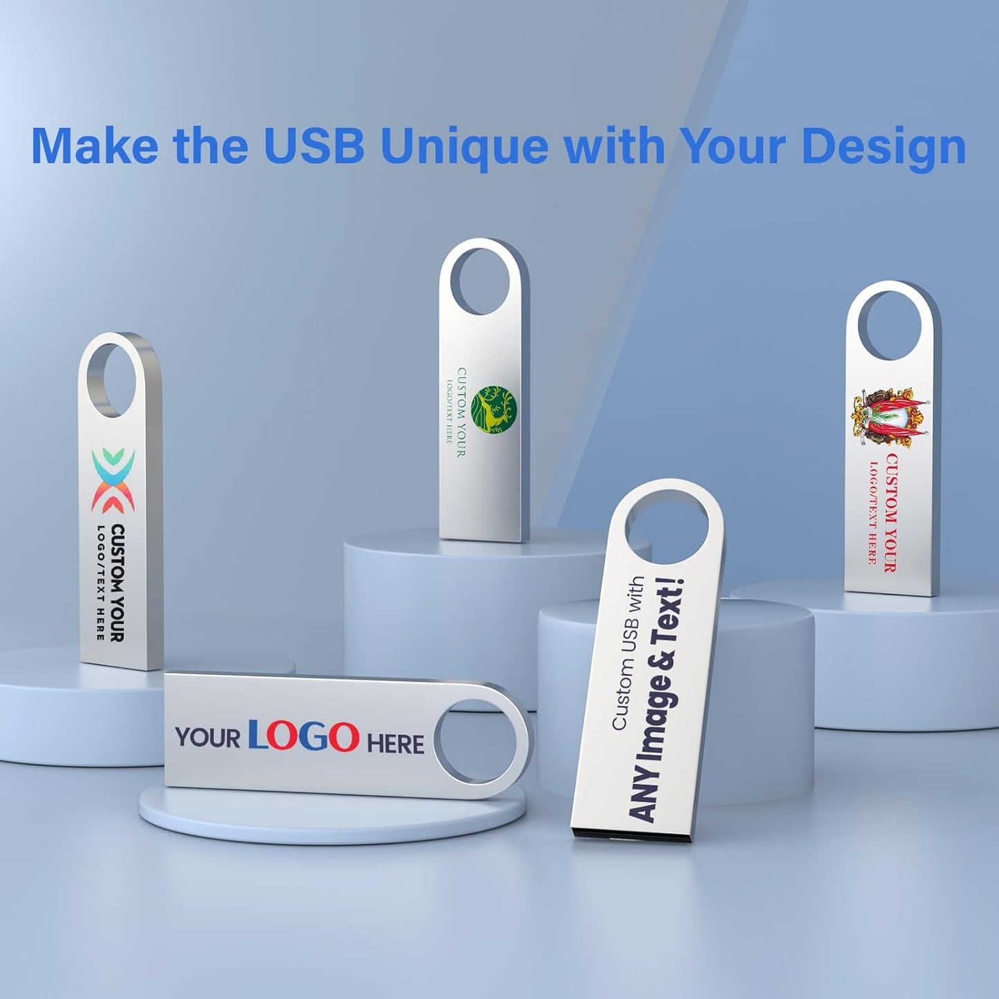 Customizable Flash Drives 128MB, Wooolken Personalized USB 2.0 Thumb Drives 10/20/50/100 Pack, Logo Pendrive Custom Memory Stick USB Engraved Logo (Metal)