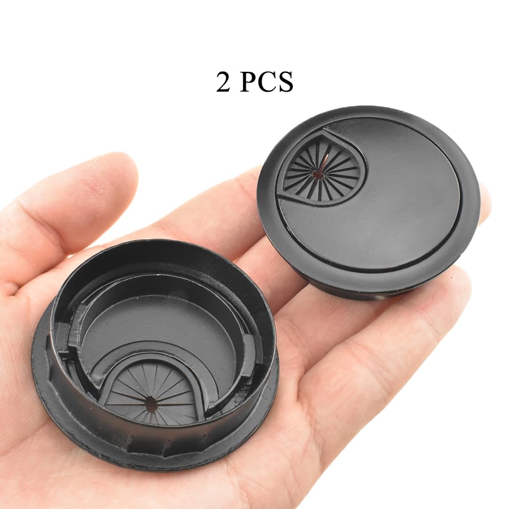 HAHIYO 2Pcs 2Inch/50mm Black Zinc Alloy Desk Grommet Wire Grommet Cable Management Cord Hole Cover Desk Wire Hole Insert Wire Organizer for Computer Office Home School Equipment Systems