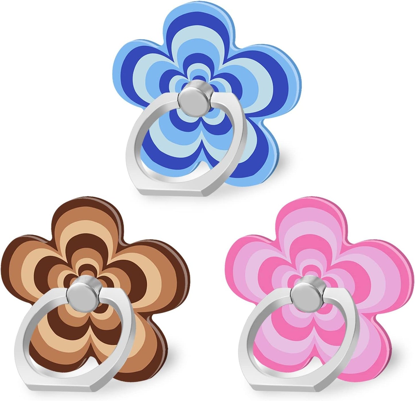 Bonoma Phone Ring Holder with Pink Blue Orange Flowers Design, 3 Pack Universal Finger Ring Stand Grip Kickstand Ring, 360° Rotation Universal Stylish Stand Compatible with All Smartphones