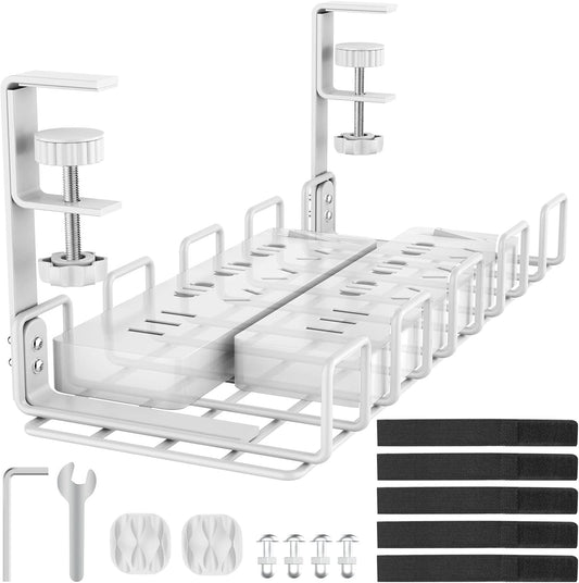 Under Desk Cable Management Tray, L 15.7''W 6.3'' No Drill Steel Desk Cable Organizers, Wire Management Tray Cable Management Rack, Desk Cable Tray Wire Organizer With Desk Cord Organizer