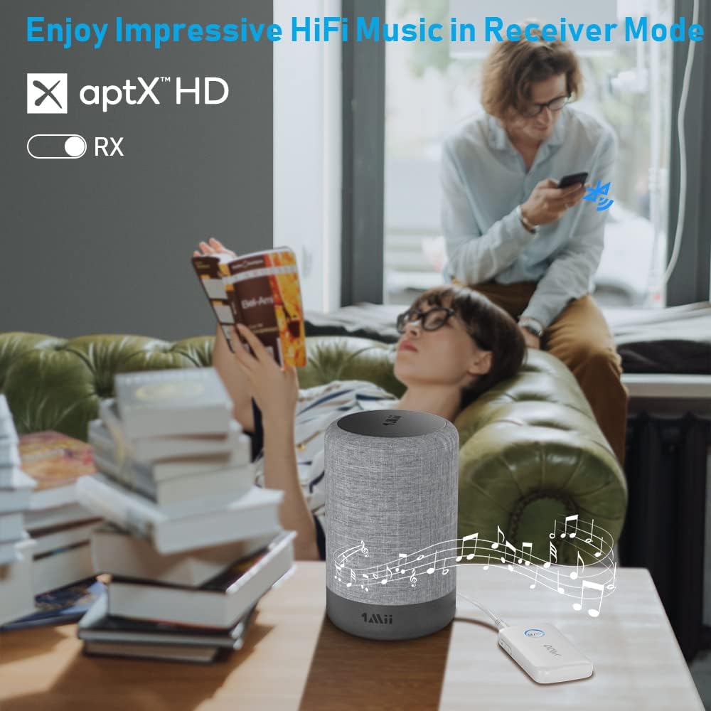 YMOO Bluetooth 5.3 Transmitter Receiver for 2 Wireless Headphones/Speaker/Airplane, 3.5mm Jack AUX Bluetooth Audio Adapter, 22h Long Range AptX Low Latency for Smarphone/Tablet/PC/TV/Home Stereo