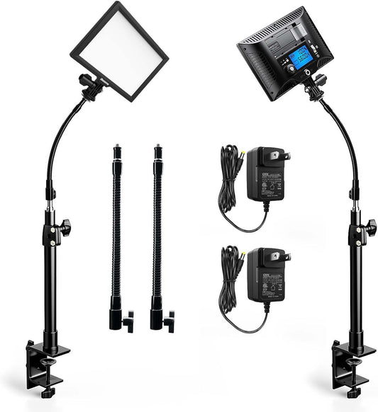 2-Pack Key Light Panel Kit, LED Video Light Dimmable Bi-Color 3200-5600k Video Conference Lighting with Gooseneck Tubes Desk Light for Podcast/Streaming/Gaming/Zoom Meetings/Broadcast/Tiktok