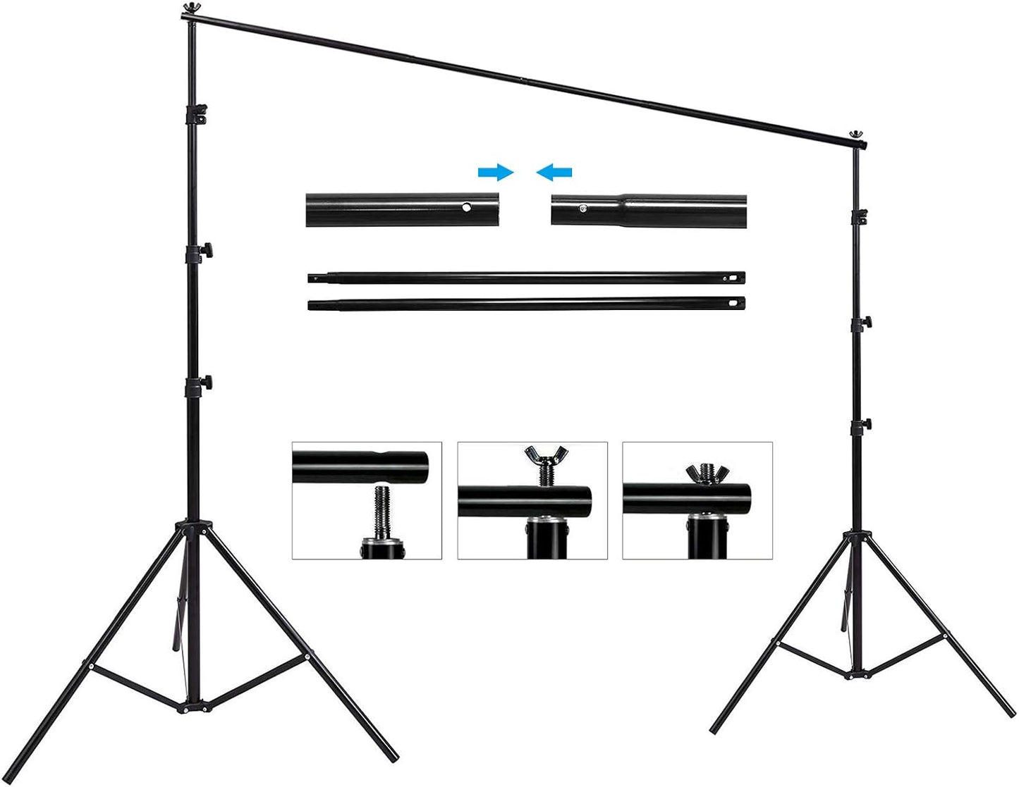 Photo Video Studio 10 x 8.5ft Stand with Muslin Backdrop (Green/White/Black) & 85W 5500K Led Bulb & Umbrella Lighting Kit Photography Background Support System Kit,Clamp, Carry Bag