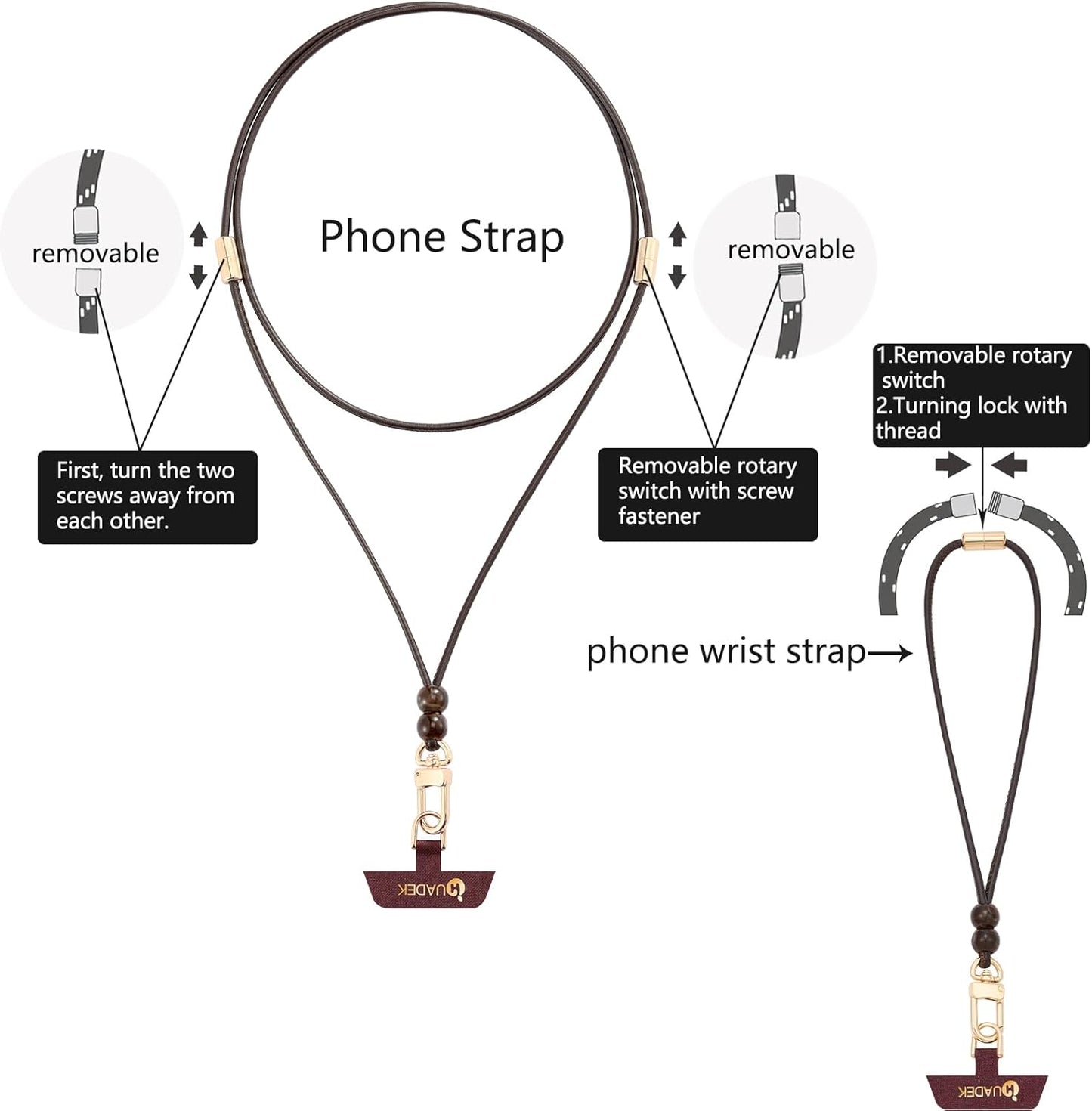 Leather cell phone lanyard Detachable Phone Chain Strap 2-in-1 Phone Chain Wristlet