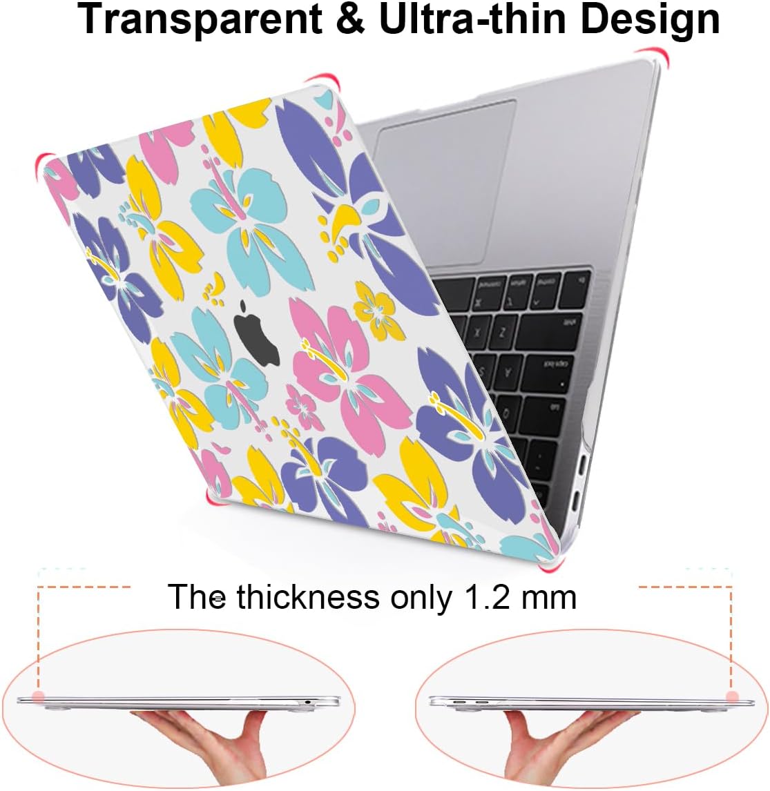 for MacBook Air 13 Inch Case 2021 2020 2019 2018, Pattern Plastic Hard Shell Case Keyboard Cover for Mac Air 13 A2337 M1 A2179 A1932 with Touch ID & Retina Display, Colorful Hibiscus Flower