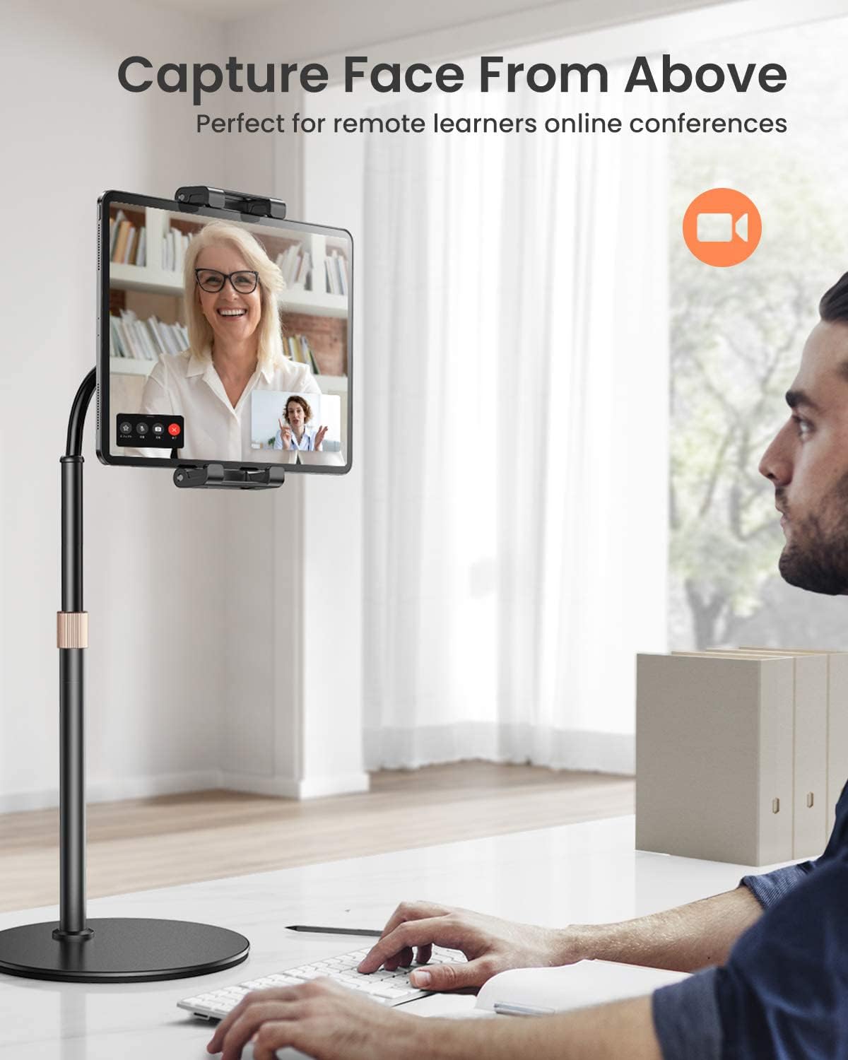 LISEN for iPad Stand for Desk Portable Monitor Adjustable Tablet Stand, Thick Case Friendly iPad Pro Holder Fits(4.7"-15.6") 12.9/10.9/10.2 Air Mini 4 3 2 Fire Tab Nexus Kindle, Black