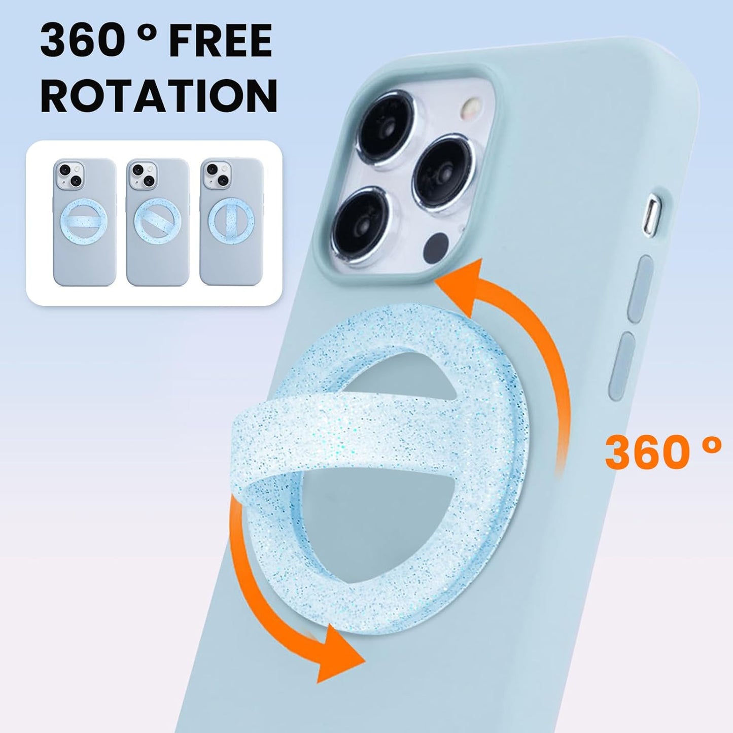 Magnetic Silicone Ring Grip Phone Holder, Loop Grip Phone Holder,Magnetic Phone Loop,Magsafe Phone Grip,Compatible with Magsafe for iPhone 16/15/14/13/12 Series (Blue Sparkle)