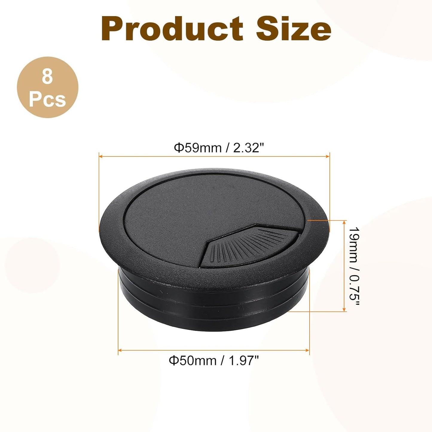 uxcell 8 Pcs 50mm (1.97 Inch) Desk Grommet, Plastic Cable Hole Cover, Wire Cord Cable Organizer for Home Office Computer Desk Cabinet, Black