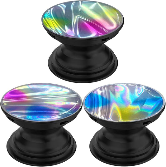 3 Pack Fashionable Clear Glitter Expandible Collapsible Moblile Phone Grip Stand Holder for Smartphones and Tablets Cell Phone Accessory- 2 (Gradient Colorful Glitter Blue Pink)