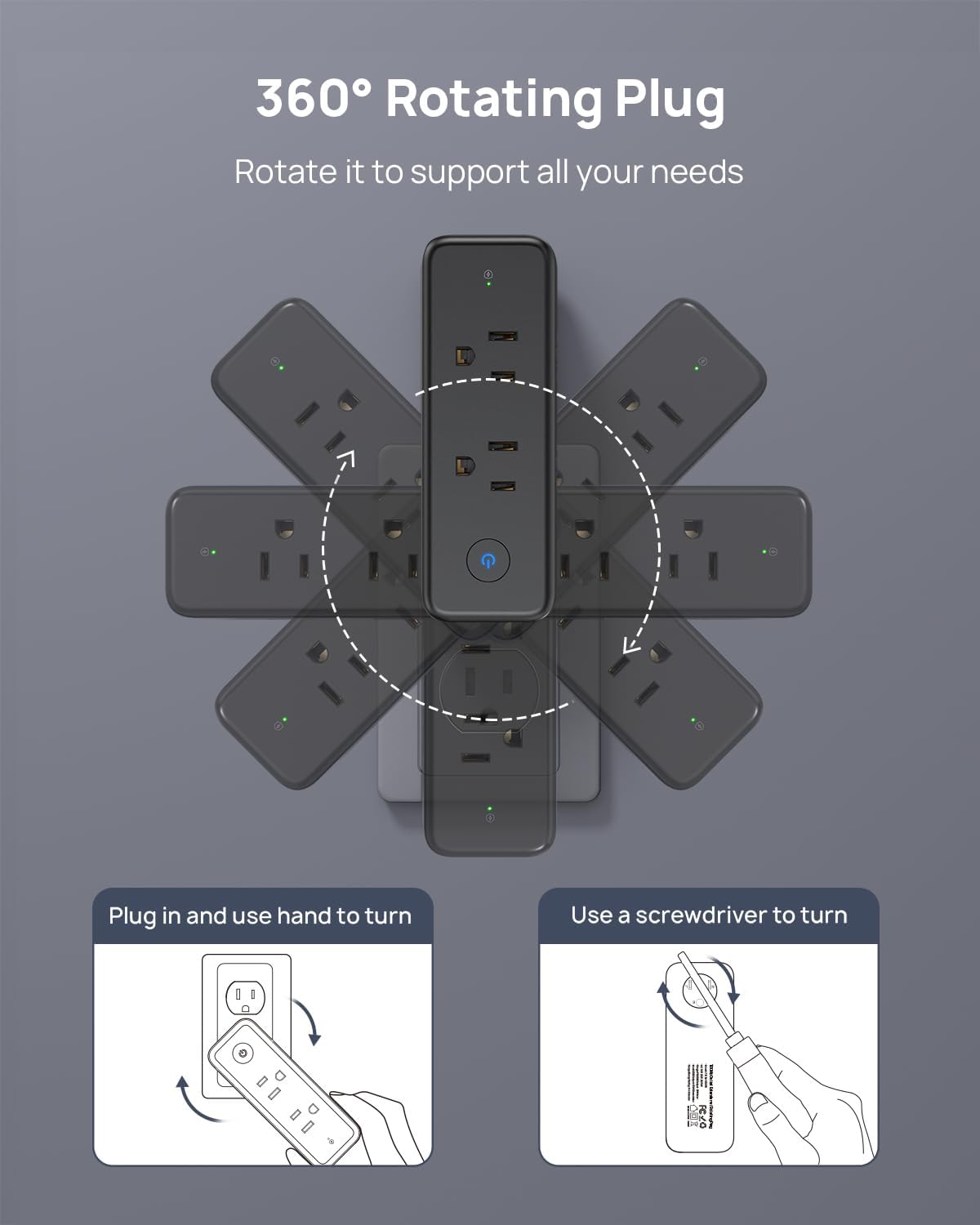 TROND Outlet Extender Surge Protector - 6 AC Outlet Splitter with 360° Rotating Plug, 1440J Multi Plug Expander, 3 Way Swivel Plug Extension Outlet, Wall Adapter for Bathroom Kitchen Travel, Black