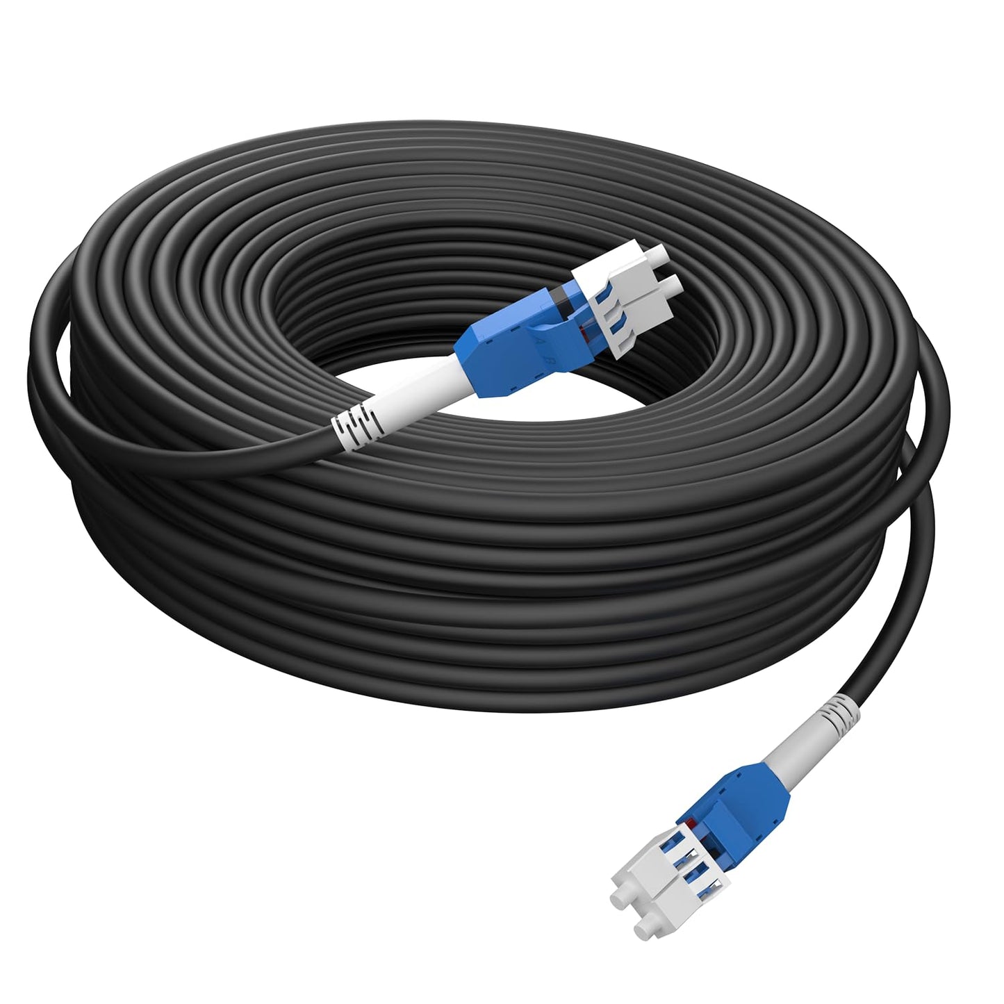 50M/164FT LC to LC Armored Outdoor Fiber Optic Cable, Single Mode Duplex 9/125μm SMF Fiber Patch Cord, OS1/OS2 Compatible, Black LSZH Jacket, Uniboot Jumper for FTTH, Data Center, Long-Distance Use
