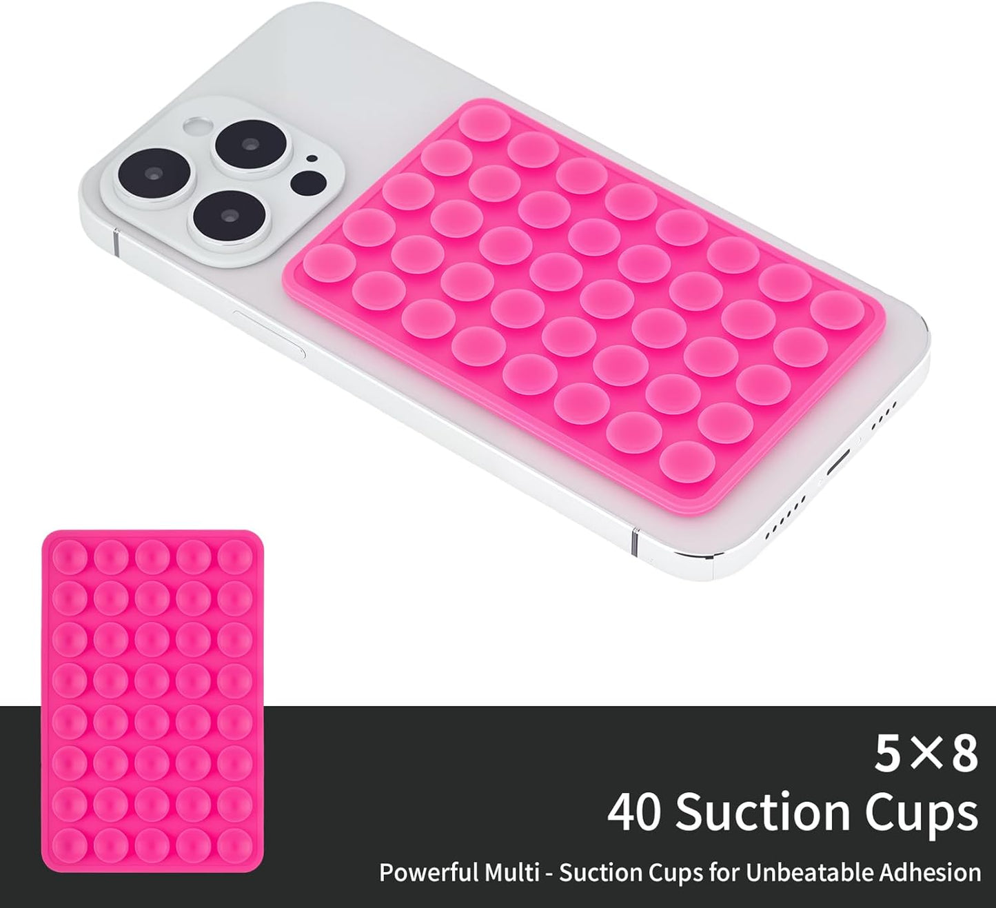 2 Pack Silicone Double-Sided Suction Grip – 40 Cups per Side, Strong Hold for iPhone, Galaxy, Pixel, Android – Hands-Free for Selfies & Videos (Rose Red)