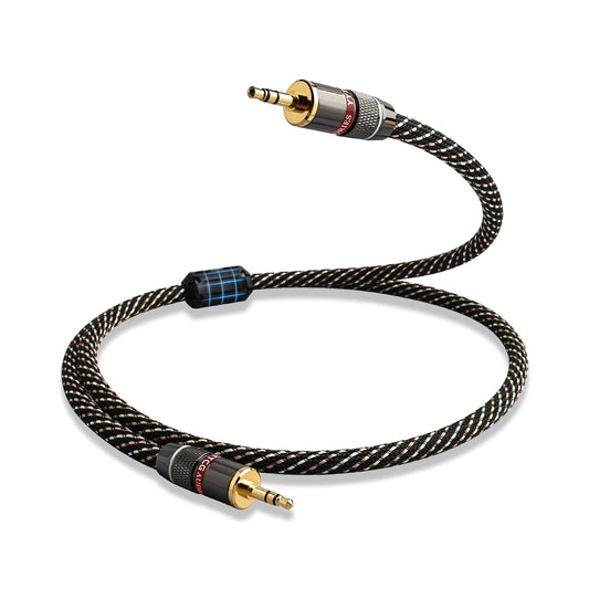 Audiophile HiFi Audio Cable–3.5mm to 3.5mm,6N OFC Core,24K Gold-Plated Plugs,with Nylon Braid,AUX Cable,Compatible with Phone,MP4,Speakers,Amplifiers,TV(6.56ft/2m)